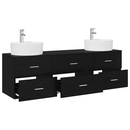 Badkamerkastenset 3 st Zwart 62,5 x 44,5 x 50 cm Bewerkt hout