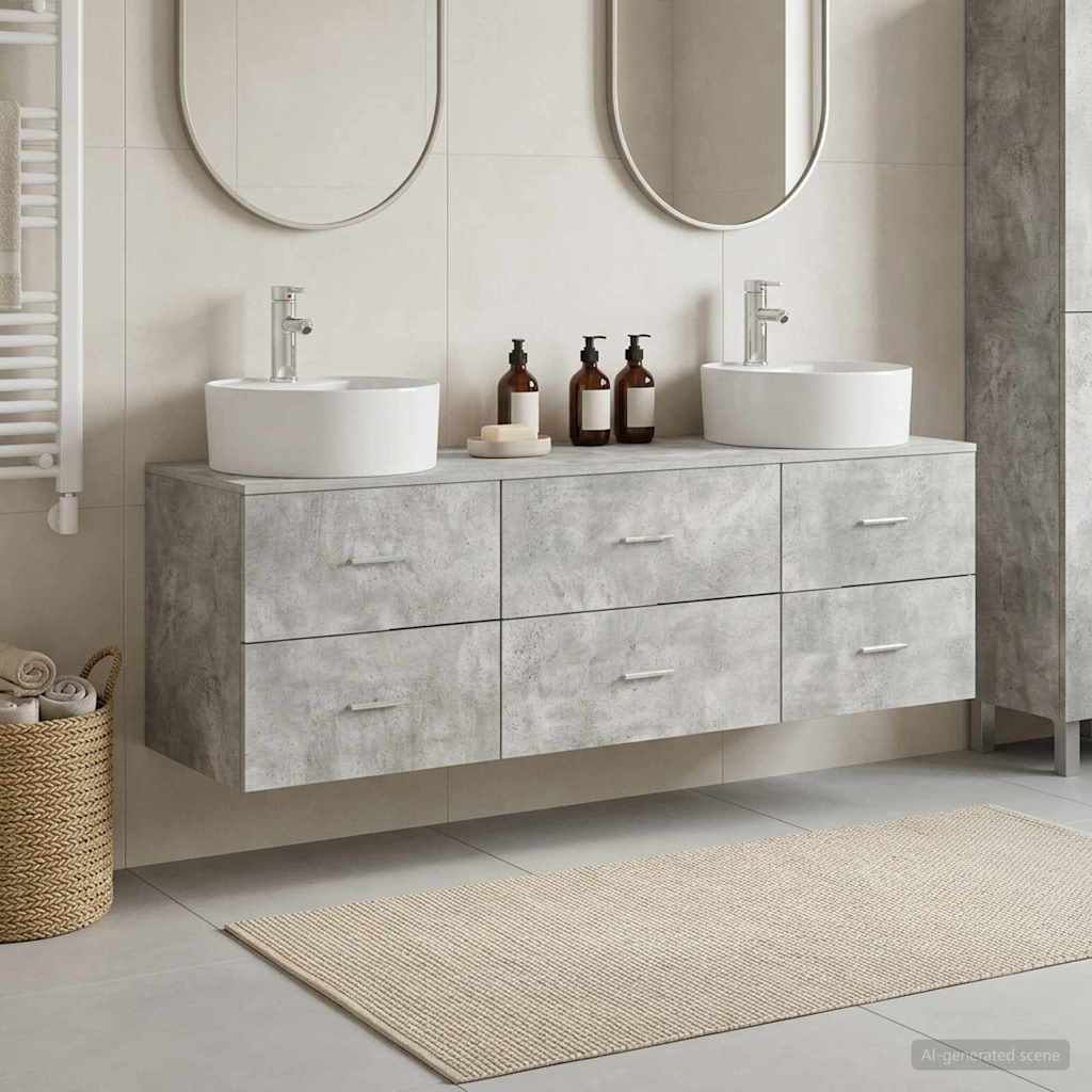 Badkamerkastenset 3 st Betongrijs 62,5 x 44,5 x 50 cm