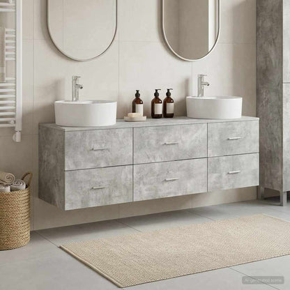 Badkamerkastenset 3 st Betongrijs 62,5 x 44,5 x 50 cm