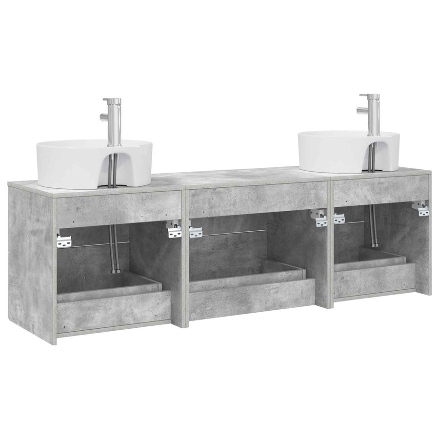 Badkamerkastenset 3 st Betongrijs 62,5 x 44,5 x 50 cm