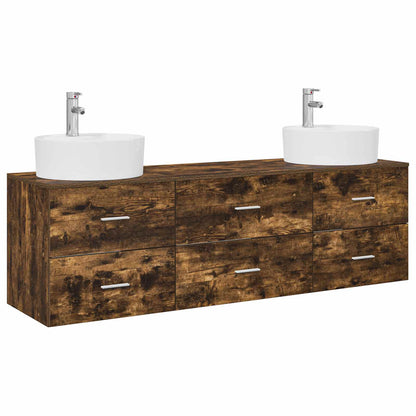 Badkamerkastenset 3 st Gerookt eiken 62,5 x 44,5 x 50 cm