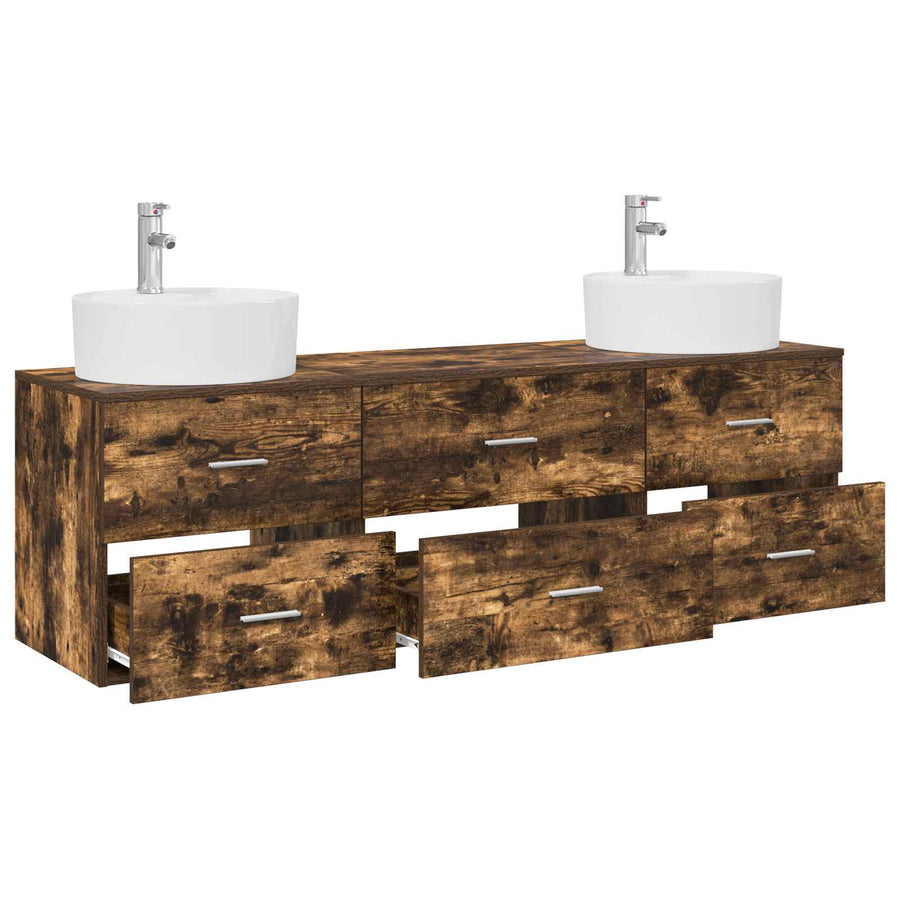 Badkamerkastenset 3 st Gerookt eiken 62,5 x 44,5 x 50 cm