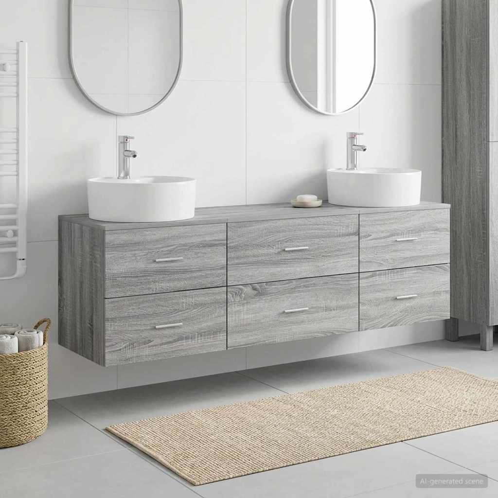 Badkamerkastenset 3 st Grijs Sonoma 62,5 x 44,5 x 50 cm