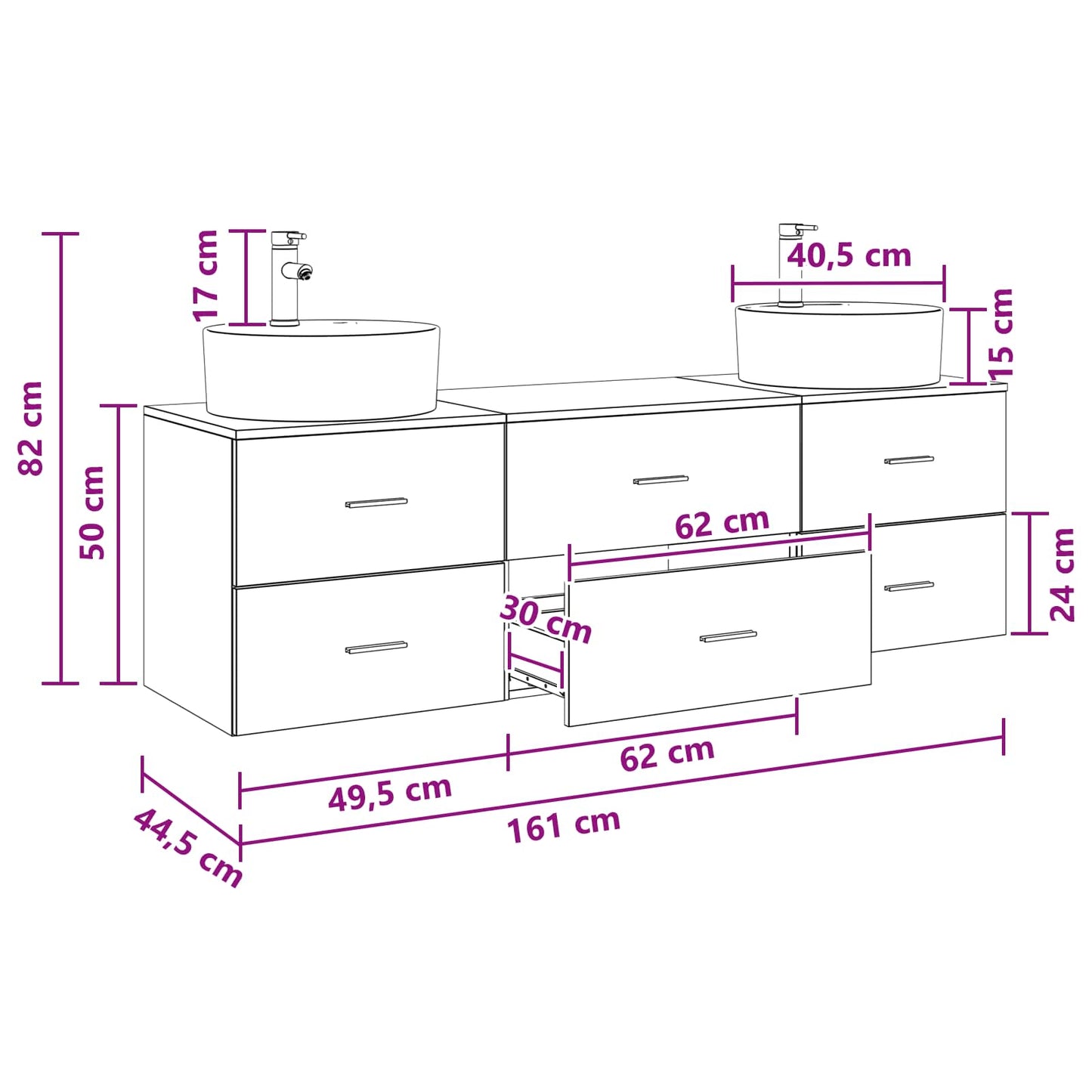 Badkamerkastenset 3 st Grijs Sonoma 62,5 x 44,5 x 50 cm