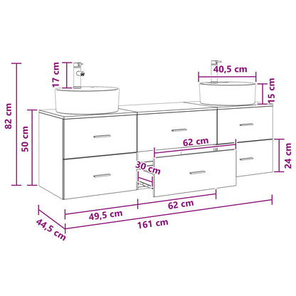 Badkamerkastenset 3 st Grijs Sonoma 62,5 x 44,5 x 50 cm