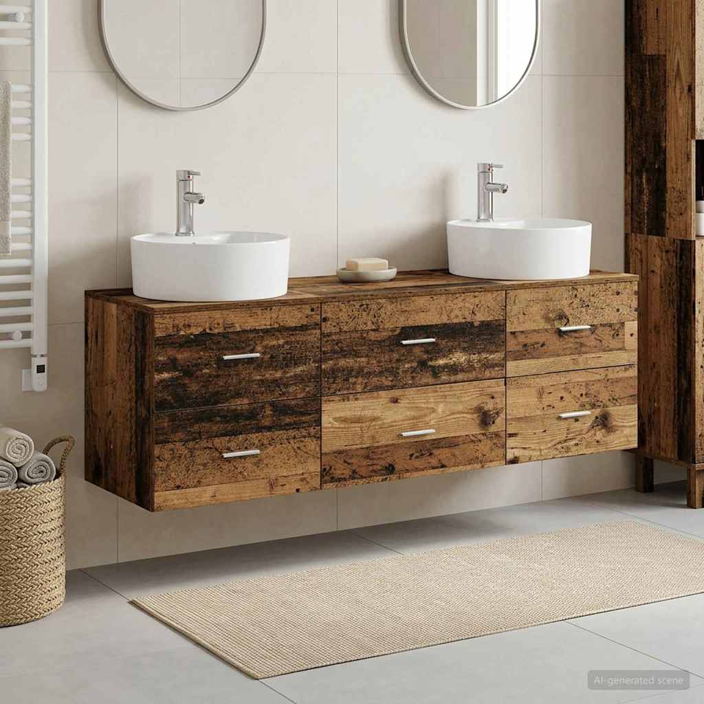 Badkamerkastenset 3 st Oud hout 62,5 x 44,5 x 50 cm