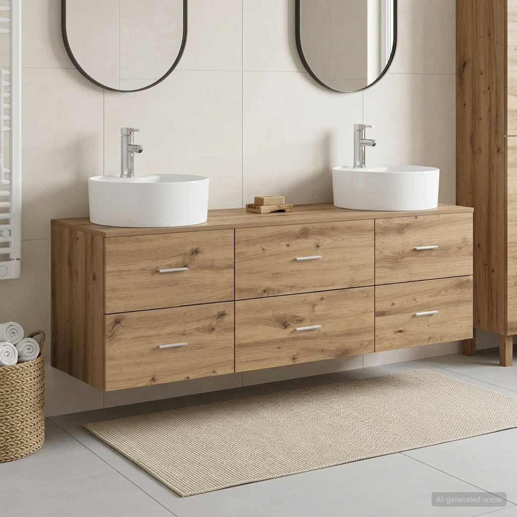 Badkamerkastenset 3 st Artisanaal eiken 62,5 x 44,5 x 50 cm