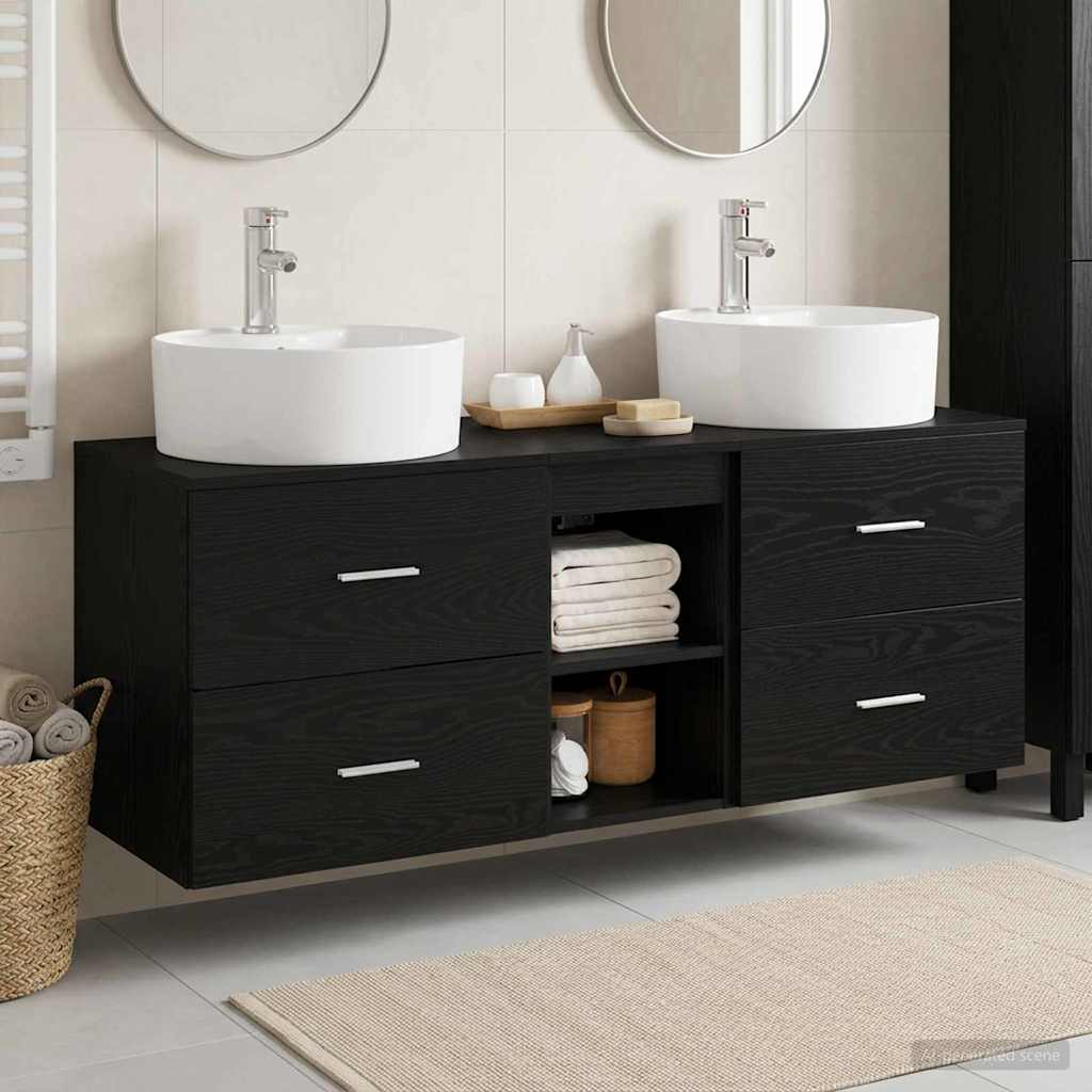 Badkamerkastenset 3 st Zwart 49,5 x 44,5 x 65 cm Bewerkt hout