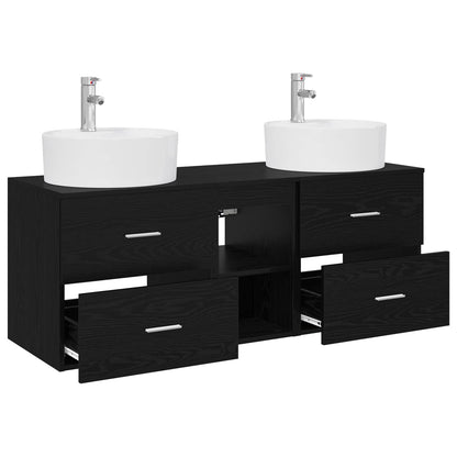 Badkamerkastenset 3 st Zwart 49,5 x 44,5 x 65 cm Bewerkt hout