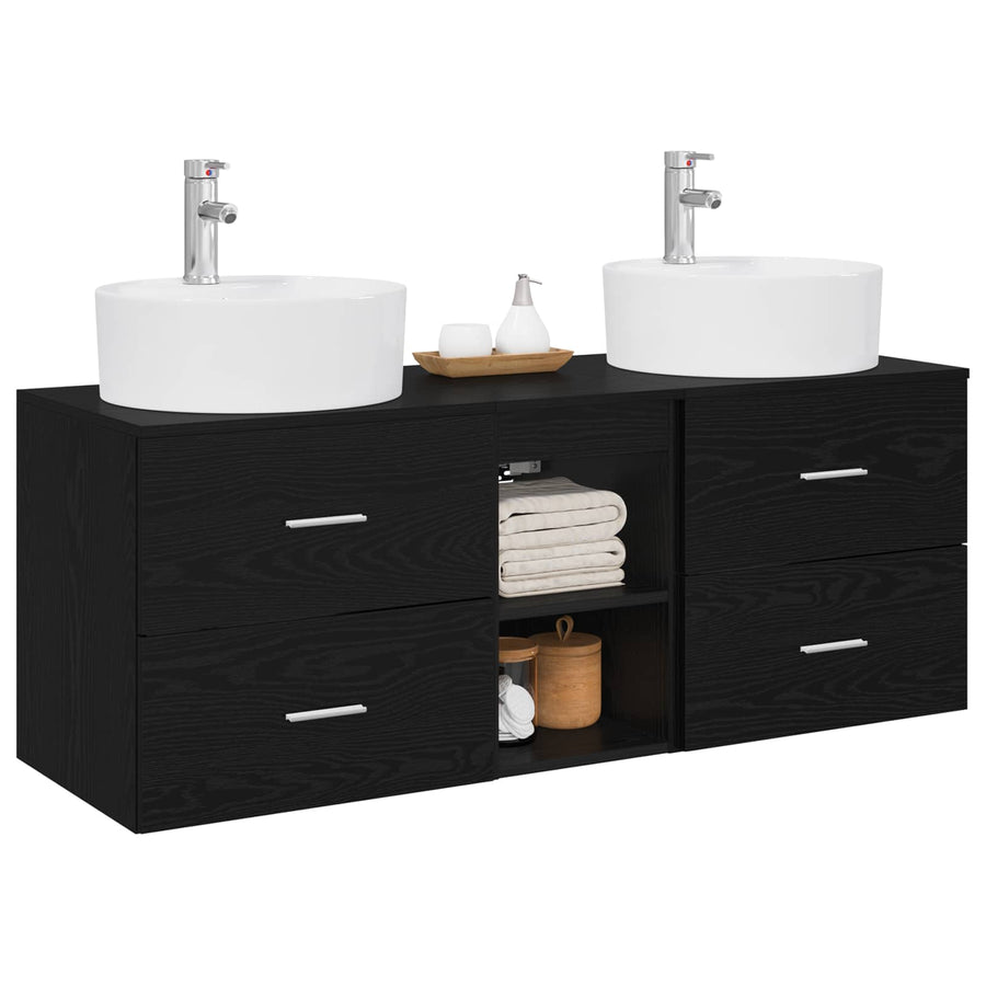 Badkamerkastenset 3 st Zwart 49,5 x 44,5 x 65 cm Bewerkt hout