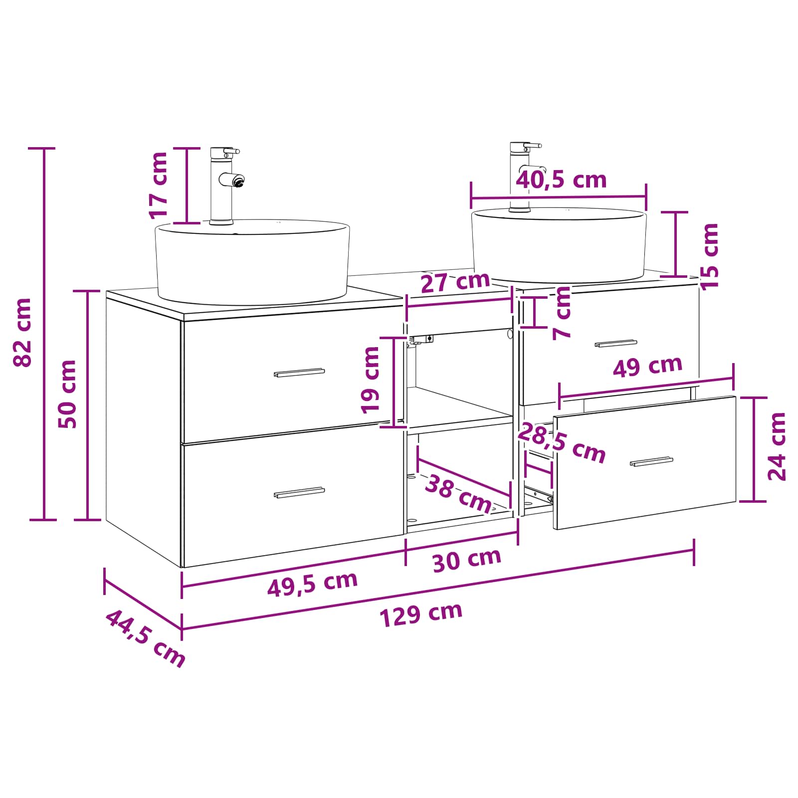 Badkamerkastenset 3 st Zwart 49,5 x 44,5 x 65 cm Bewerkt hout