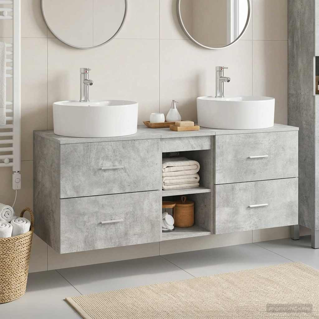 Badkamerkastenset 3 st Betongrijs 49,5 x 44,5 x 65 cm