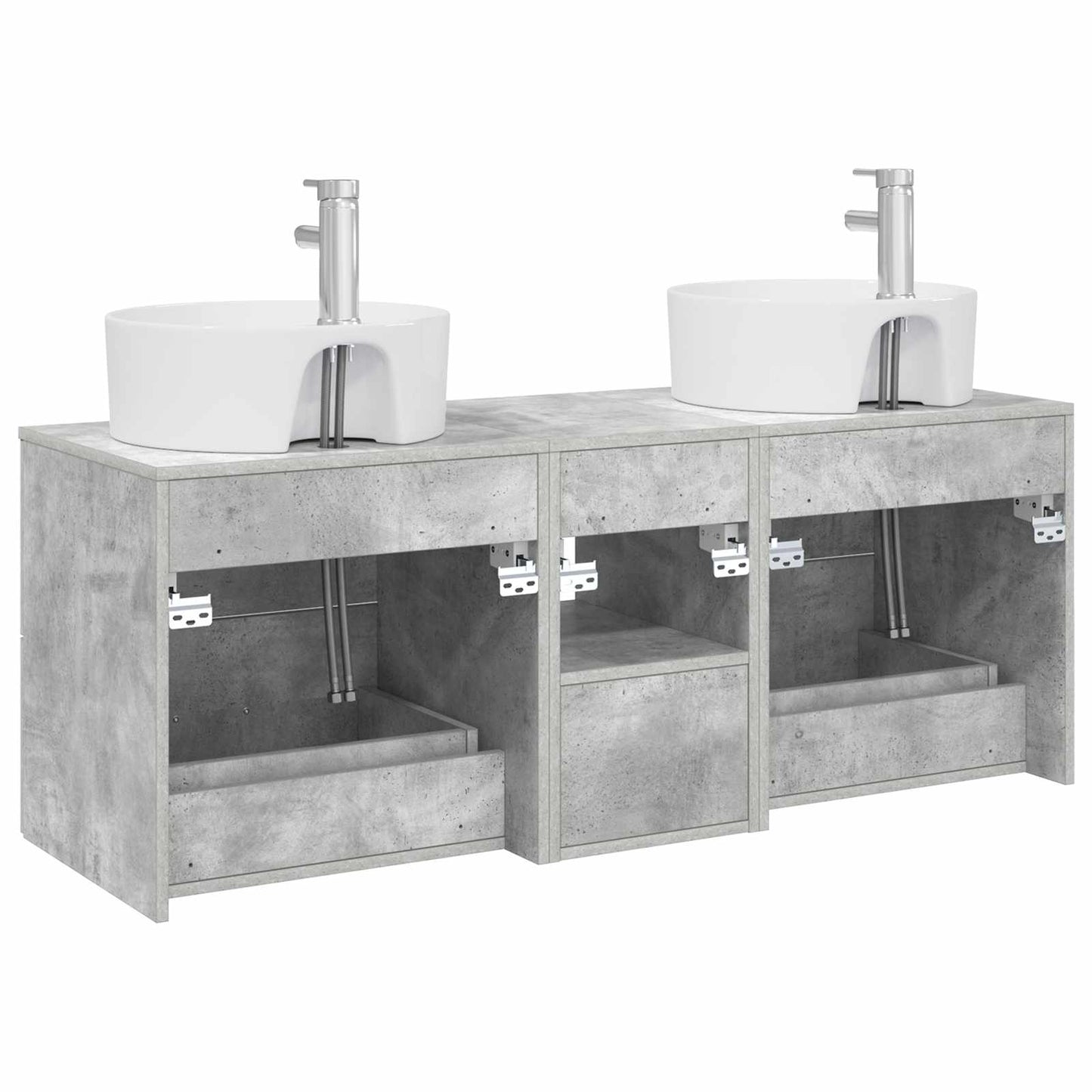 Badkamerkastenset 3 st Betongrijs 49,5 x 44,5 x 65 cm