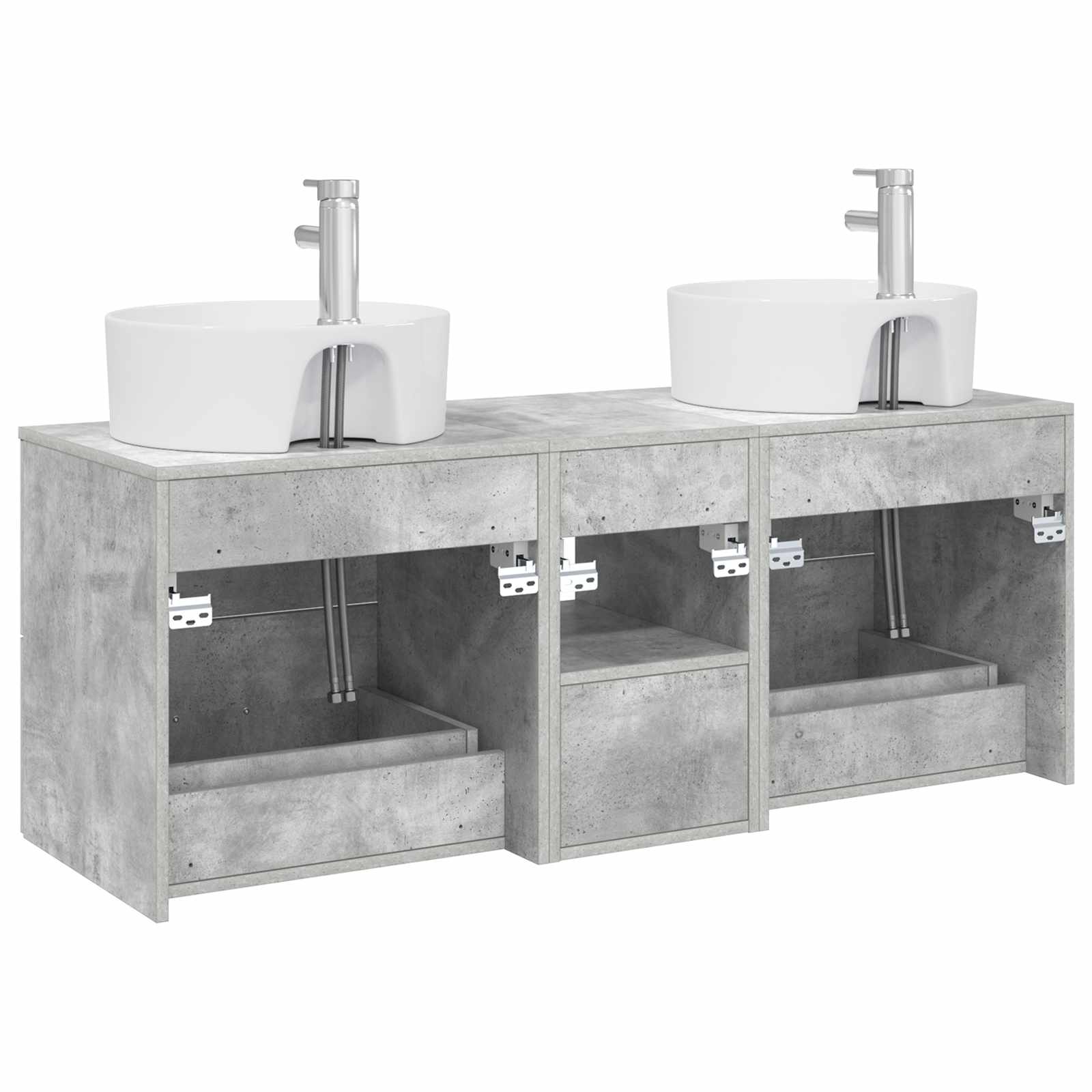 Badkamerkastenset 3 st Betongrijs 49,5 x 44,5 x 65 cm