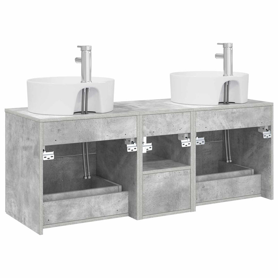 Badkamerkastenset 3 st Betongrijs 49,5 x 44,5 x 65 cm