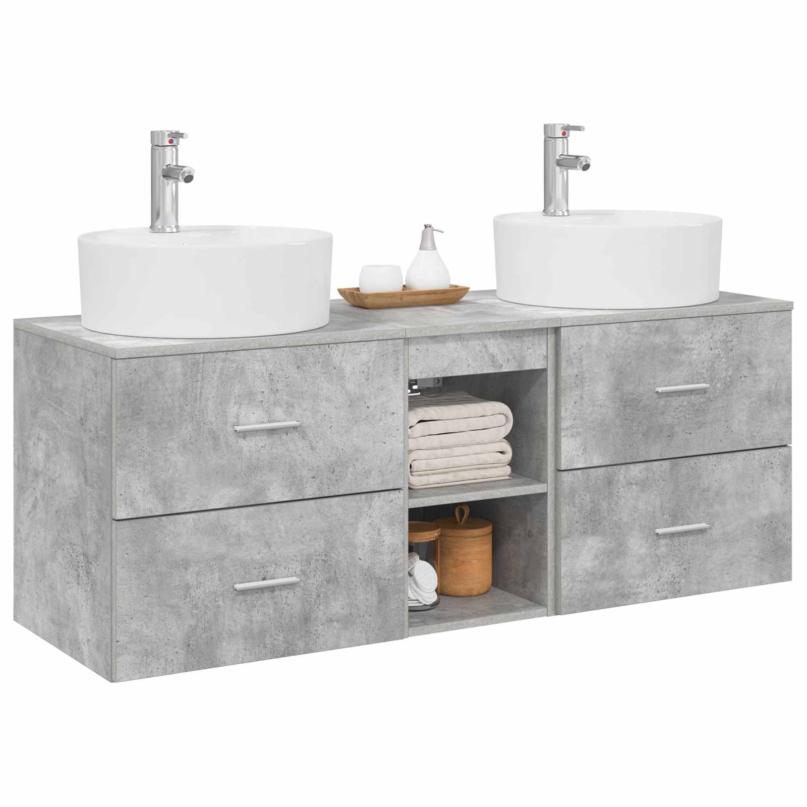 Badkamerkastenset 3 st Betongrijs 49,5 x 44,5 x 65 cm