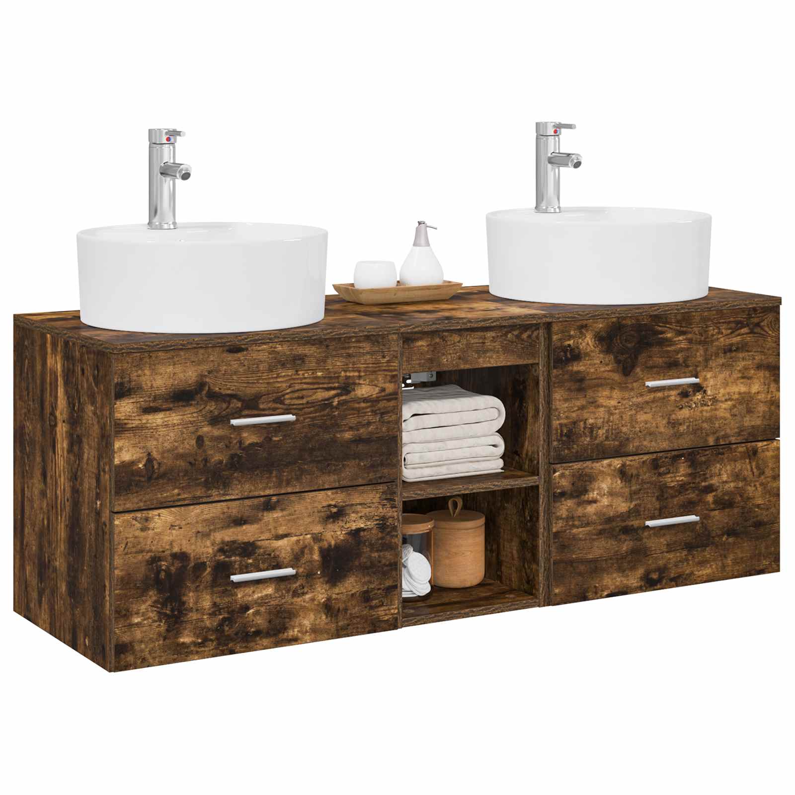Badkamerkastenset 3 st Gerookt eiken 49,5 x 44,5 x 65 cm