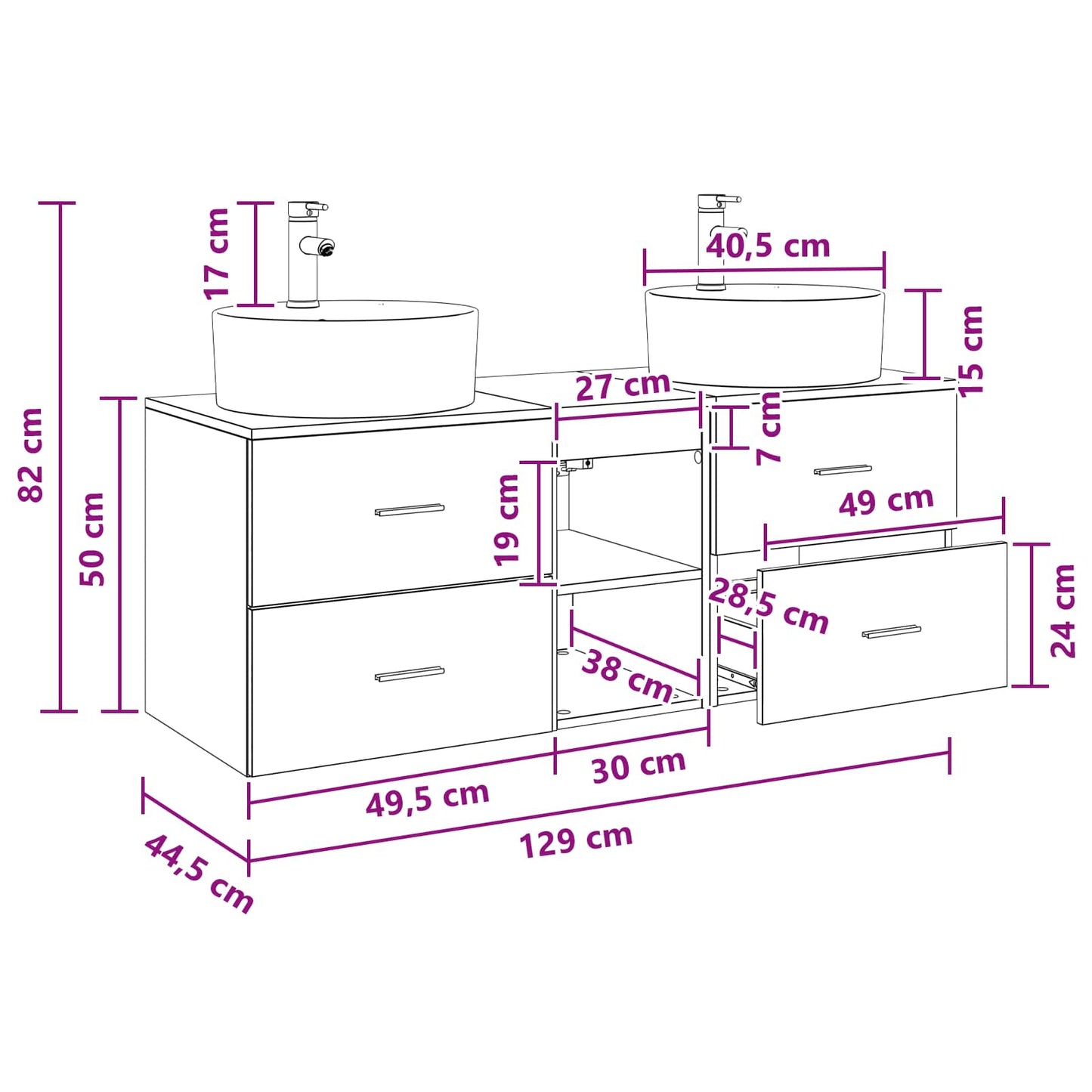 Badkamerkastenset 3 st Gerookt eiken 49,5 x 44,5 x 65 cm