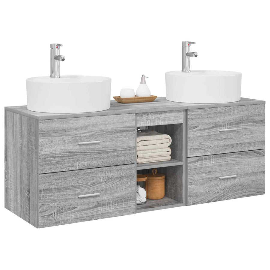 Badkamerkastenset 3 st Grijs Sonoma 49,5 x 44,5 x 65 cm