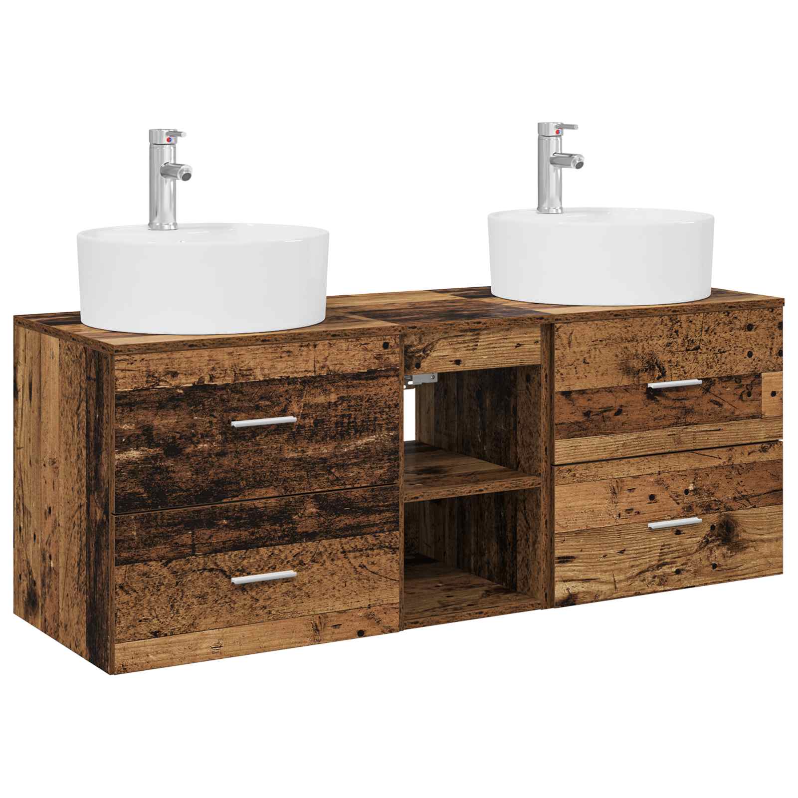 Badkamerkastenset 3 st Oud hout 49,5 x 44,5 x 65 cm