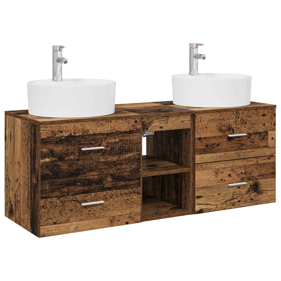 Badkamerkastenset 3 st Oud hout 49,5 x 44,5 x 65 cm