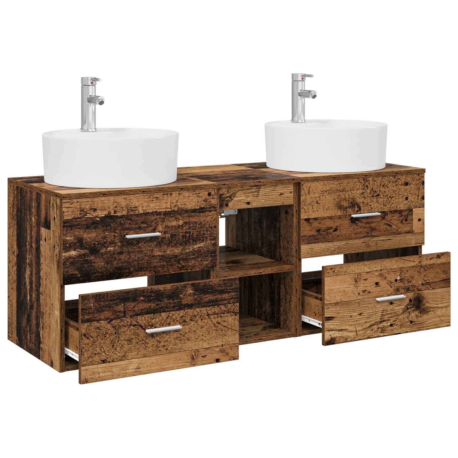 Badkamerkastenset 3 st Oud hout 49,5 x 44,5 x 65 cm