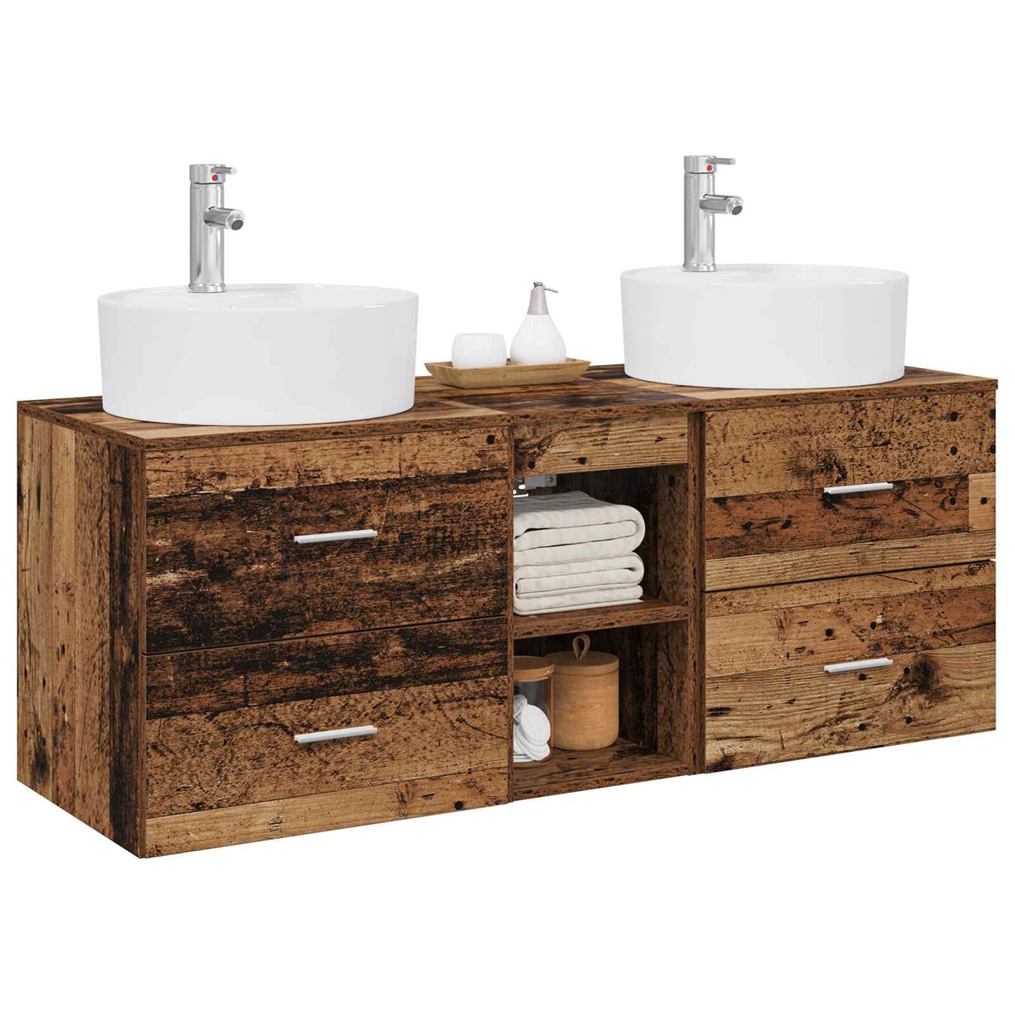 Badkamerkastenset 3 st Oud hout 49,5 x 44,5 x 65 cm
