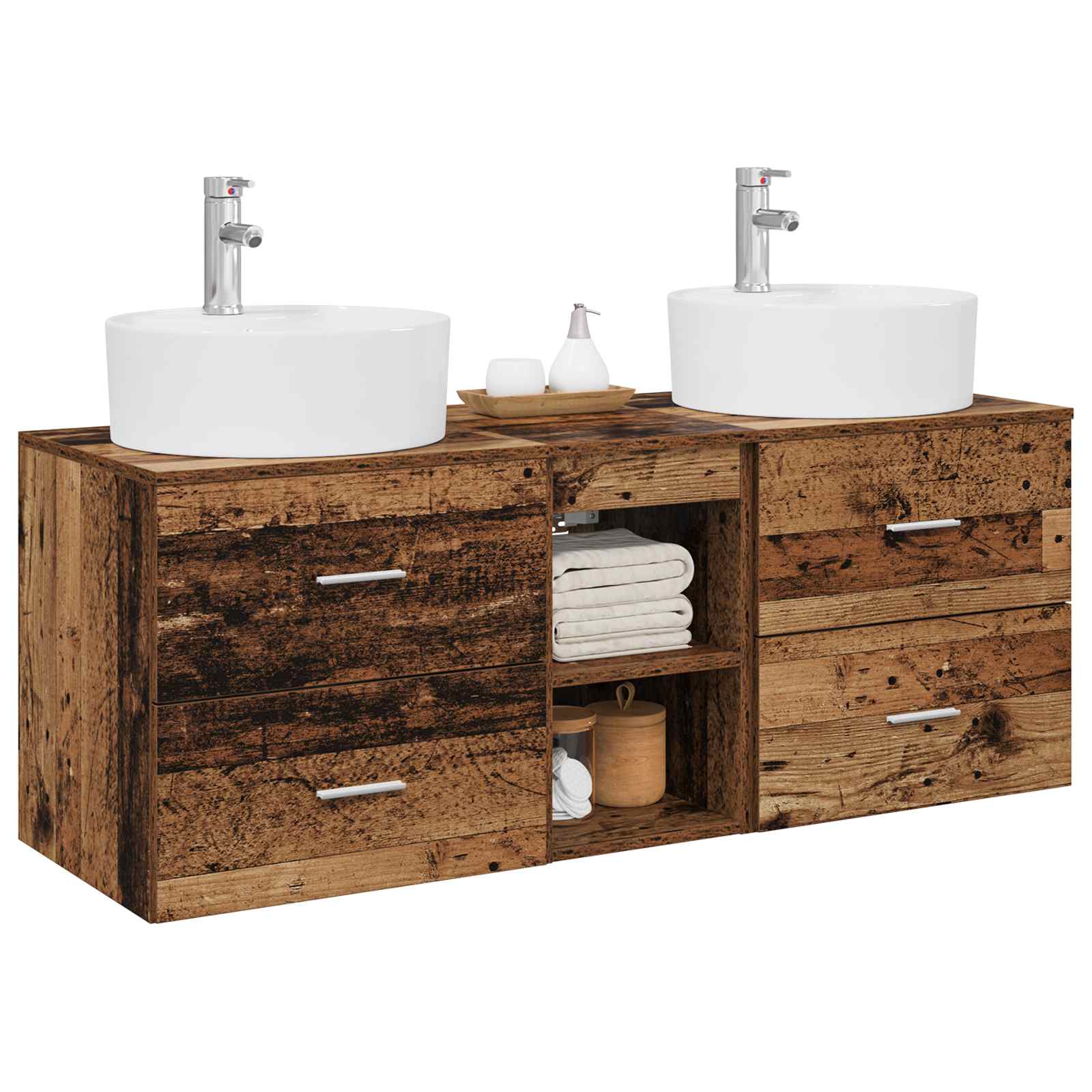 Badkamerkastenset 3 st Oud hout 49,5 x 44,5 x 65 cm