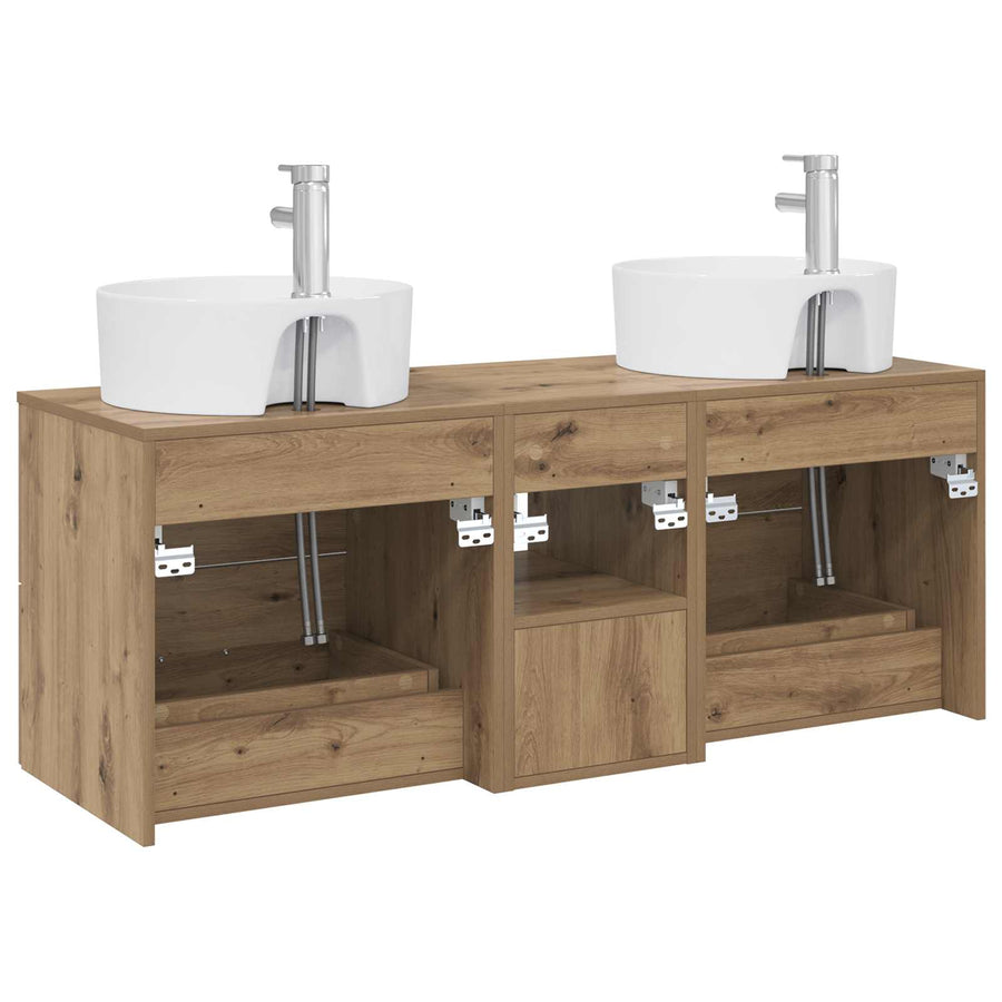 Badkamerkastenset 3 st Artisanaal eiken 49,5 x 44,5 x 65 cm