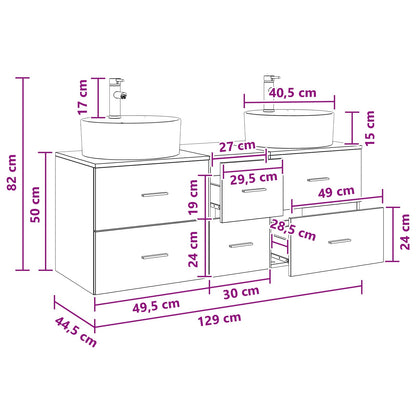 Badkamermeubelset 3 st Zwart 49,5 x 44,5 x 65 cm Bewerkt hout