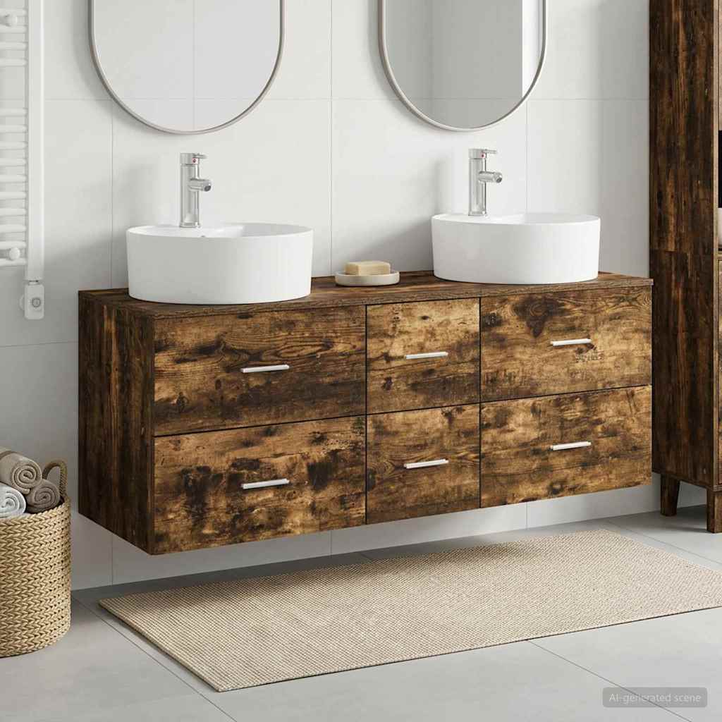 Badkamermeubelset 3 st Gerookt eiken 49,5 x 44,5 x 65 cm