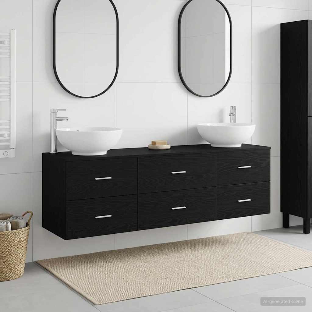Badkamermeubelset 3 st Zwart 49,5 x 44,5 x 65 cm Bewerkt hout