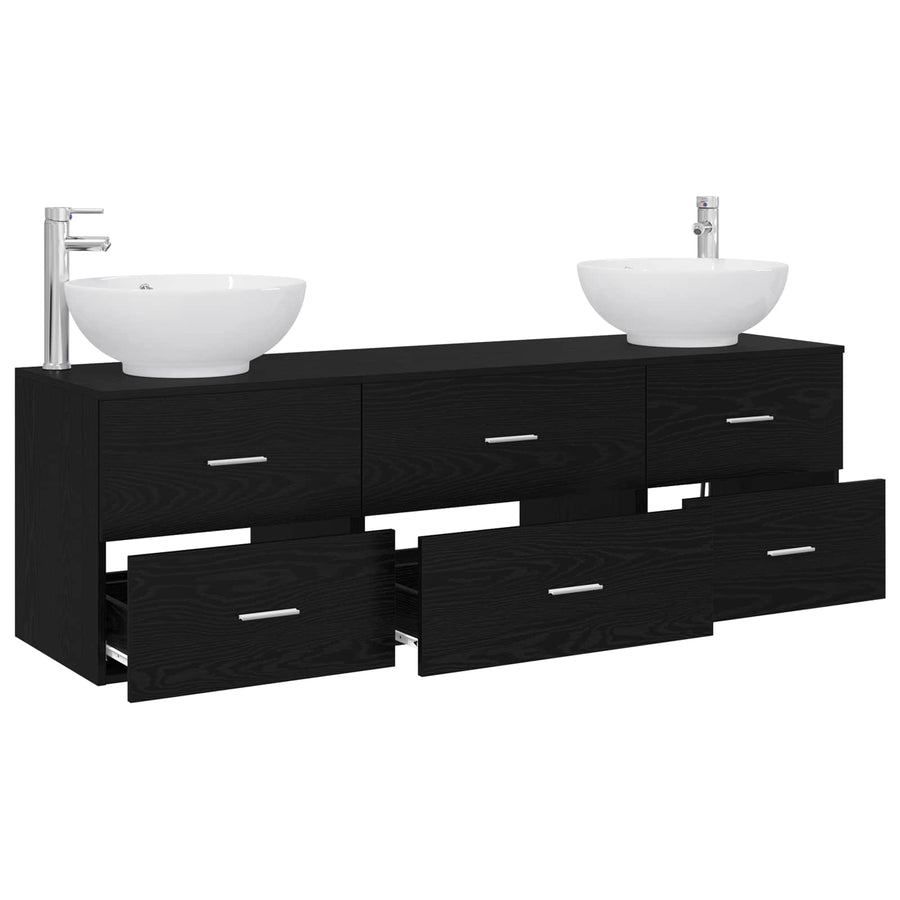 Badkamermeubelset 3 st Zwart 49,5 x 44,5 x 65 cm Bewerkt hout