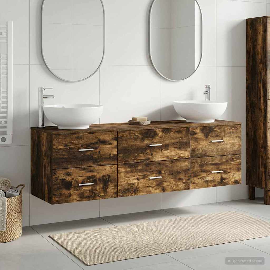 Badkamermeubelset 3 st Gerookt eiken 49,5 x 44,5 x 65 cm