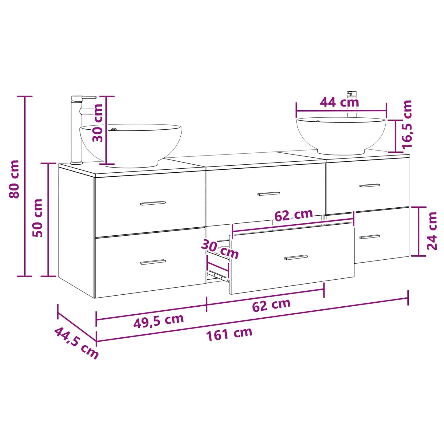 Badkamermeubelset 3 st Oud hout 49,5 x 44,5 x 65 cm