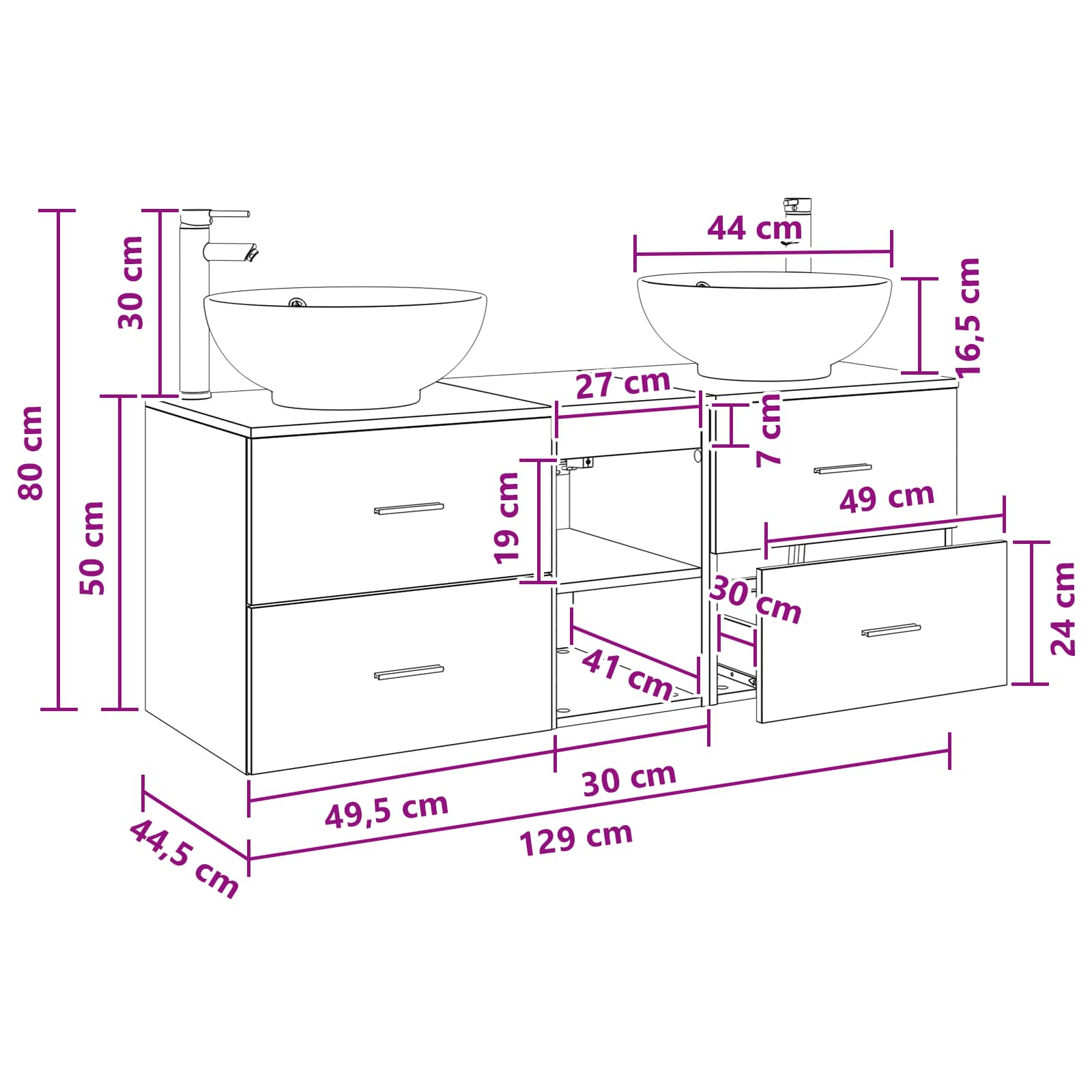 Badkamermeubelset 3 st Sonoma Eiken 49,5 x 44,5 x 65 cm
