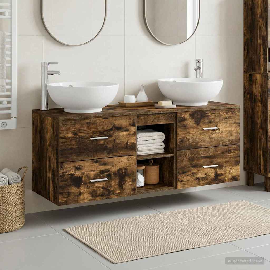 Badkamermeubelset 3 st Gerookt eiken 49,5 x 44,5 x 65 cm