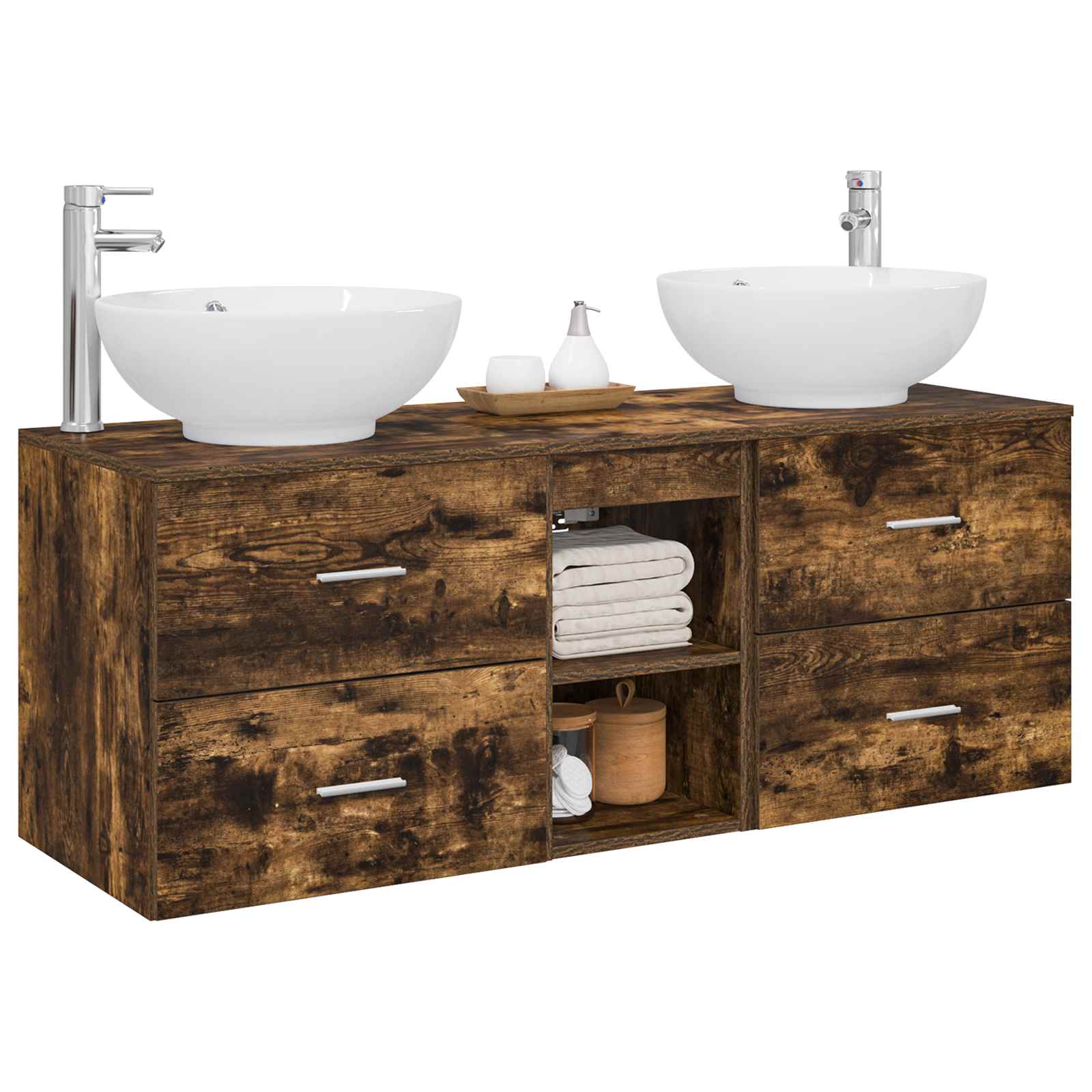 Badkamermeubelset 3 st Gerookt eiken 49,5 x 44,5 x 65 cm