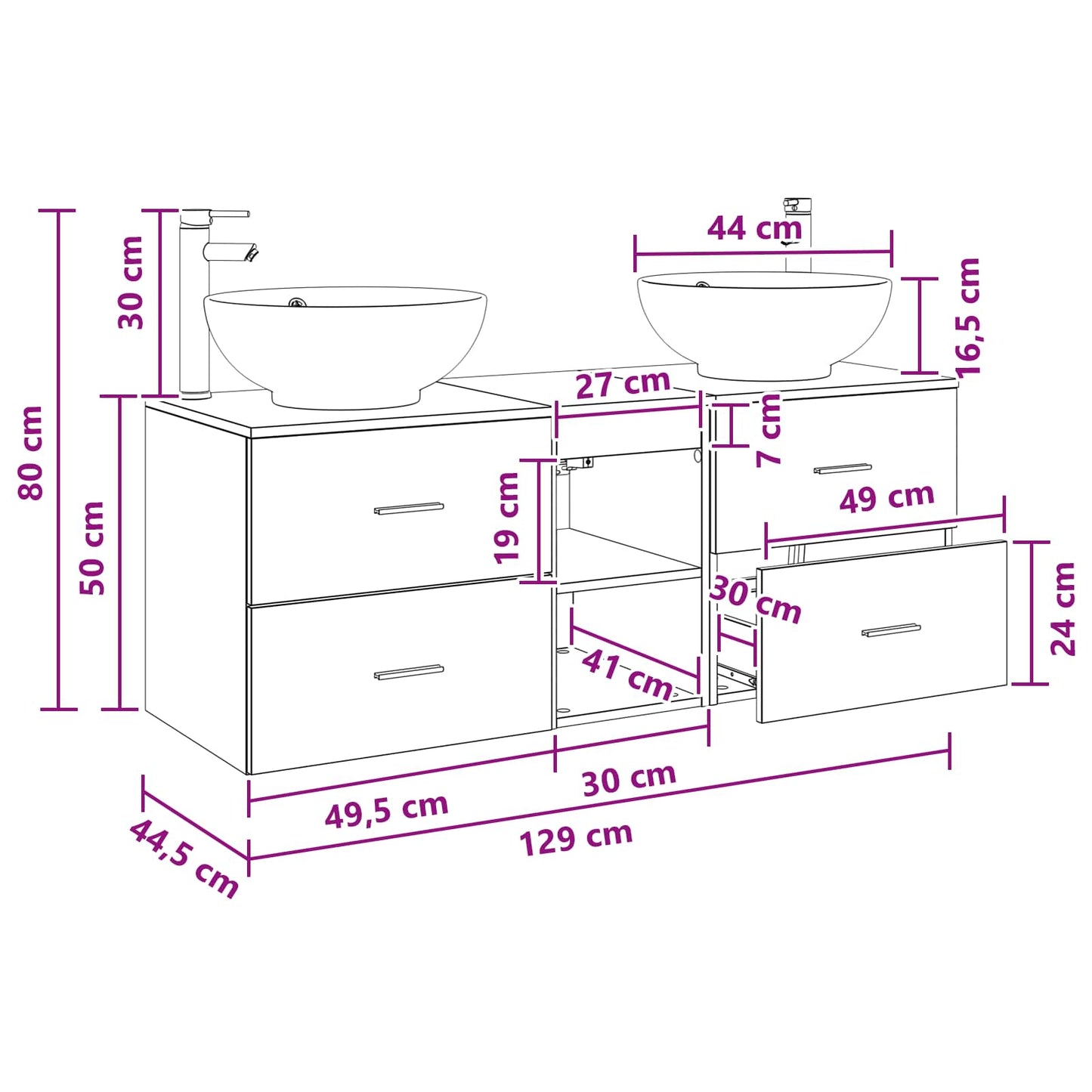 Badkamermeubelset 3 st Oud hout 49,5 x 44,5 x 65 cm