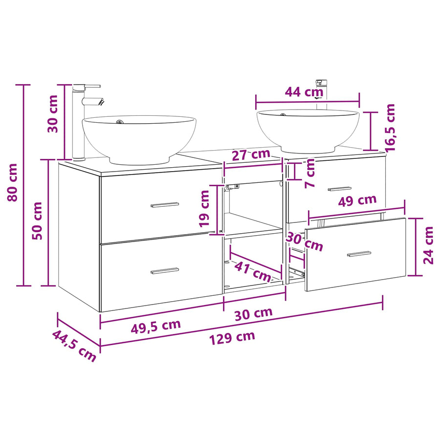 Badkamermeubelset 3 st Oud hout 49,5 x 44,5 x 65 cm