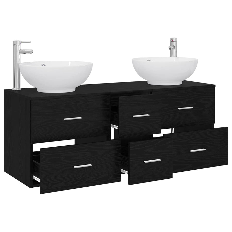 Badkamermeubelset 3 st Zwart 49,5 x 44,5 x 65 cm Bewerkt hout