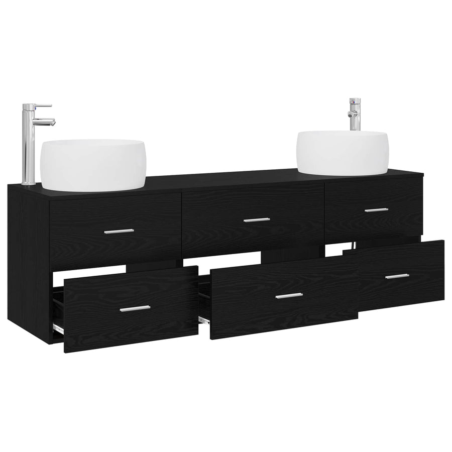 Badkamermeubelset 3 st Zwart 49,5 x 44,5 x 66 cm Bewerkt hout
