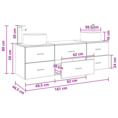 Badkamermeubelset 3 st Zwart 49,5 x 44,5 x 66 cm Bewerkt hout