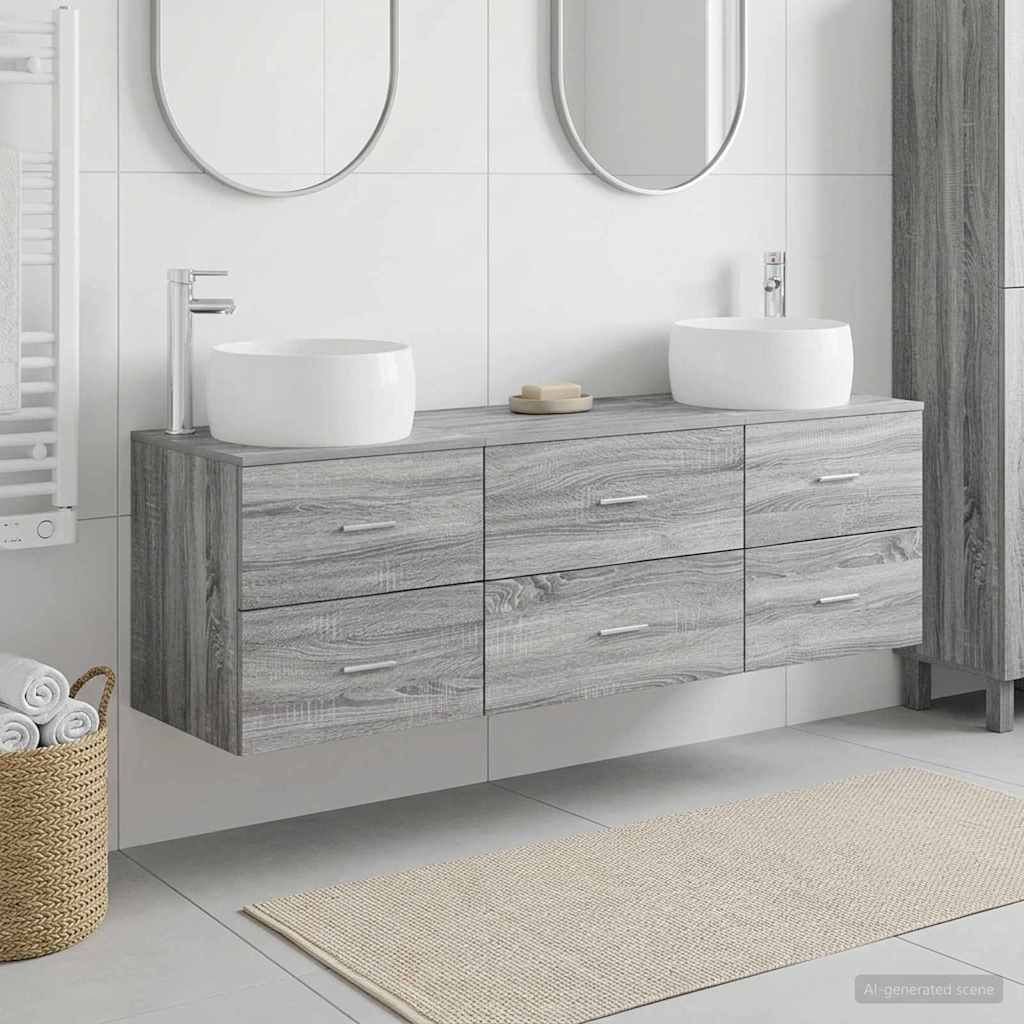 Badkamermeubelset 3 st Grijs Sonoma 49,5 x 44,5 x 66 cm