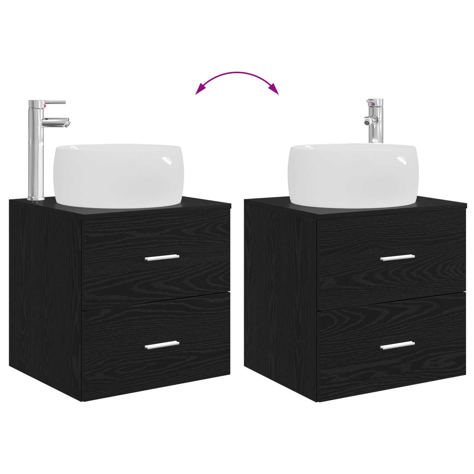 Badkamermeubelset 3 st Zwart 49,5 x 44,5 x 66 cm Bewerkt hout