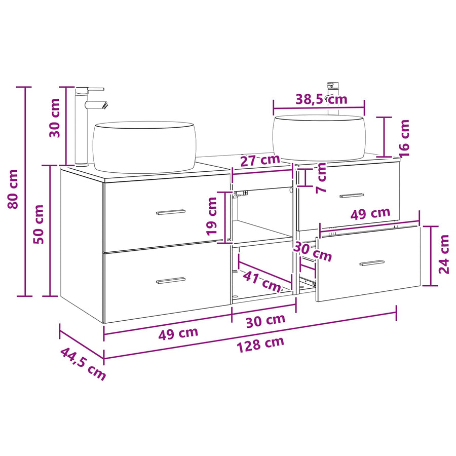 Badkamermeubelset 3 st Zwart 49,5 x 44,5 x 66 cm Bewerkt hout