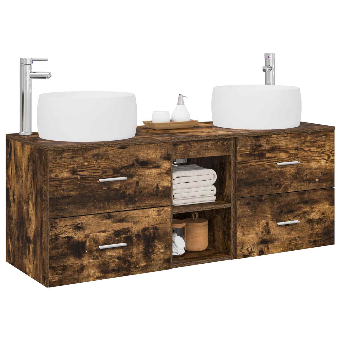Badkamermeubelset 3 st Gerookt eiken 49,5 x 44,5 x 66 cm