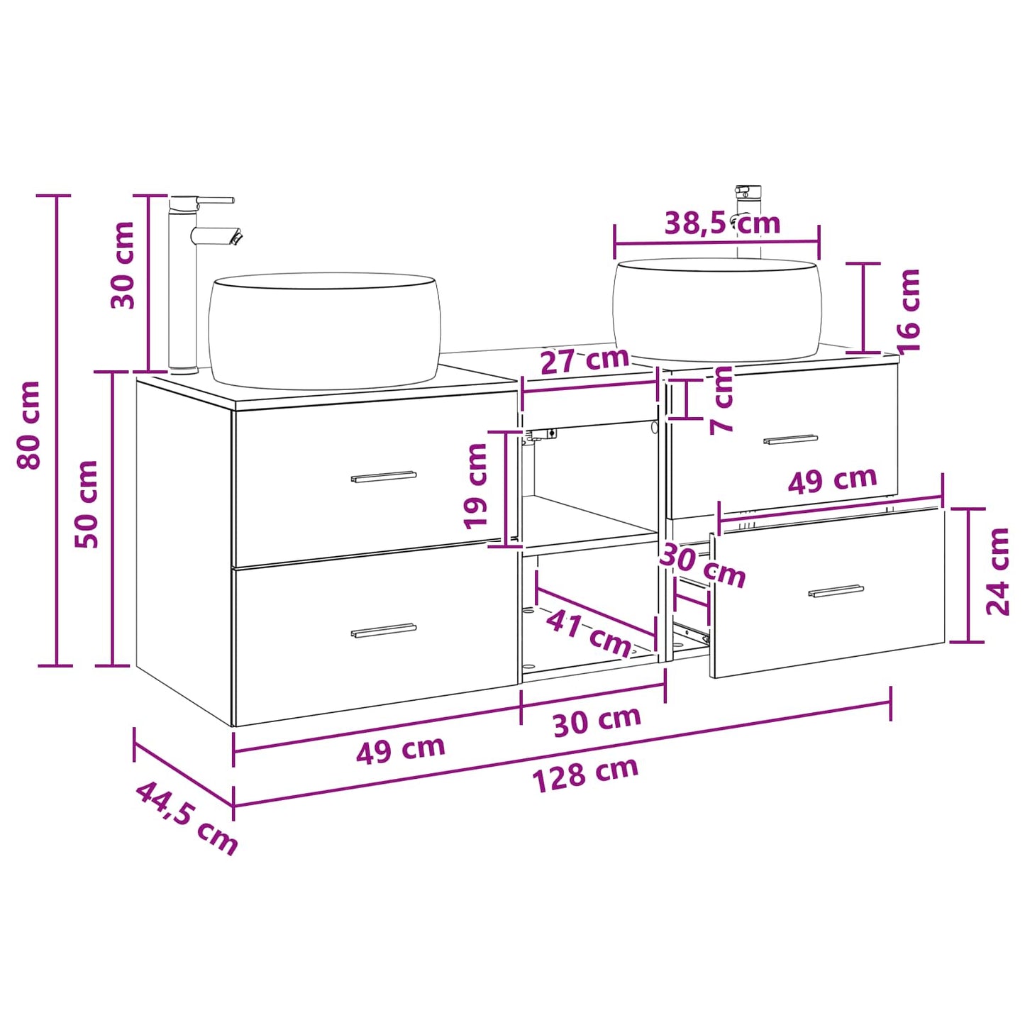 Badkamermeubelset 3 st Oud hout 49,5 x 44,5 x 66 cm