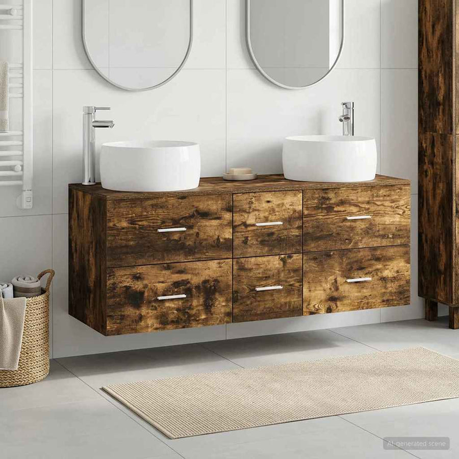Badkamermeubelset 3 st Gerookt eiken 49,5 x 44,5 x 66 cm