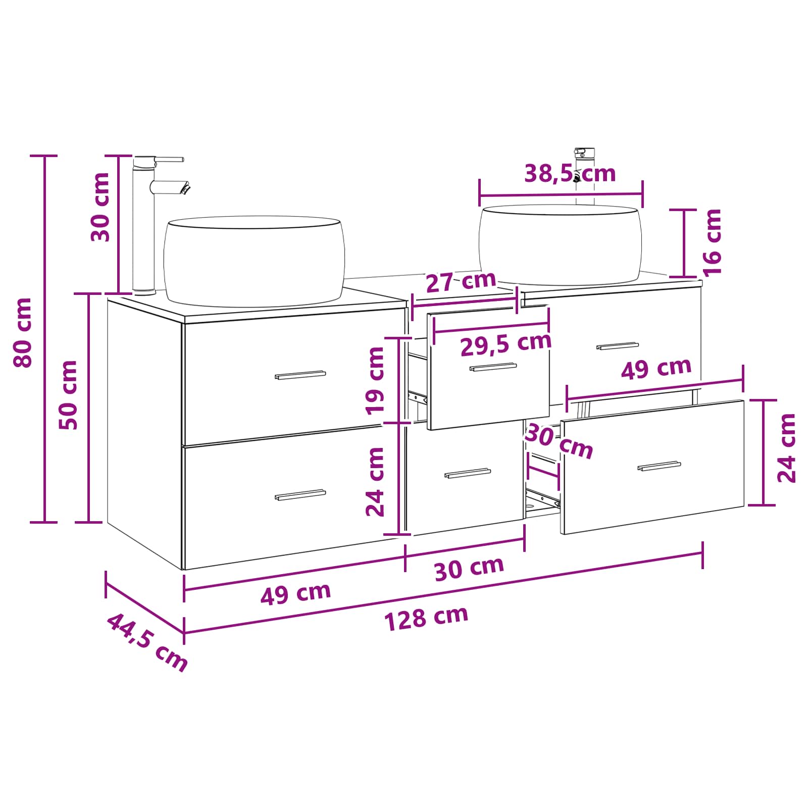 Badkamermeubelset 3 st Oud hout 49,5 x 44,5 x 66 cm